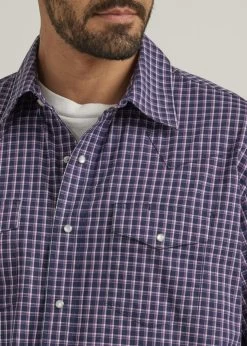 Wrangler Mens Retro Long Sleeve Blue Plaid Shirt