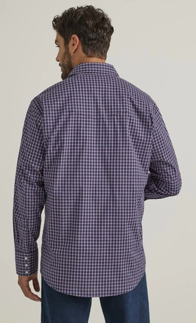 Wrangler Mens Retro Long Sleeve Blue Plaid Shirt 3 Wrangler Mens Retro Long Sleeve Blue Plaid Shirt - Image 3