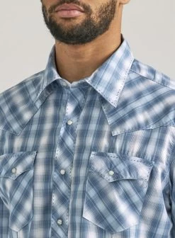 Wrangler Mens Fashion Blue Long Sleeve Snap Shirt -Comprehensive Shop P2782520 2 03118.1692305439