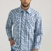Wrangler Mens Fashion Blue Long Sleeve Snap Shirt
