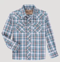 Wrangler Boys Retro Long Sleeve Teal Shirt