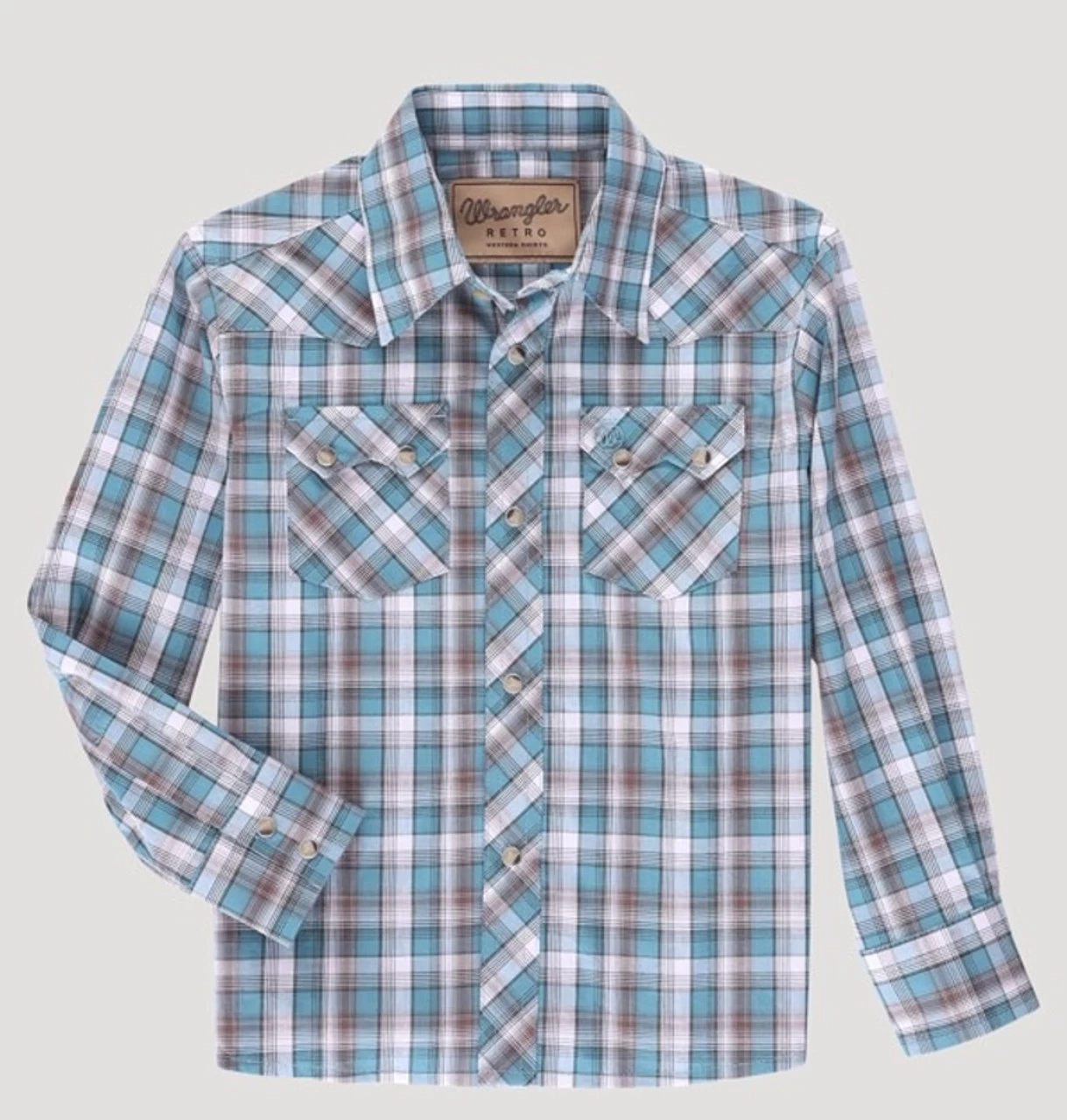 Wrangler Boys Retro Long Sleeve Teal Shirt 1 Wrangler Boys Retro Long Sleeve Teal Shirt