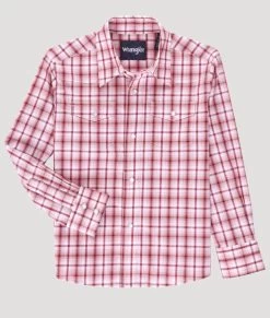 Wrangler Boys Long Sleeve Red Wrinkle Resistant Shirt