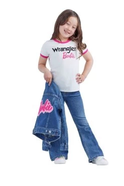 Wrangler X Barbie Girls White Short Sleeve Ringer Shirt