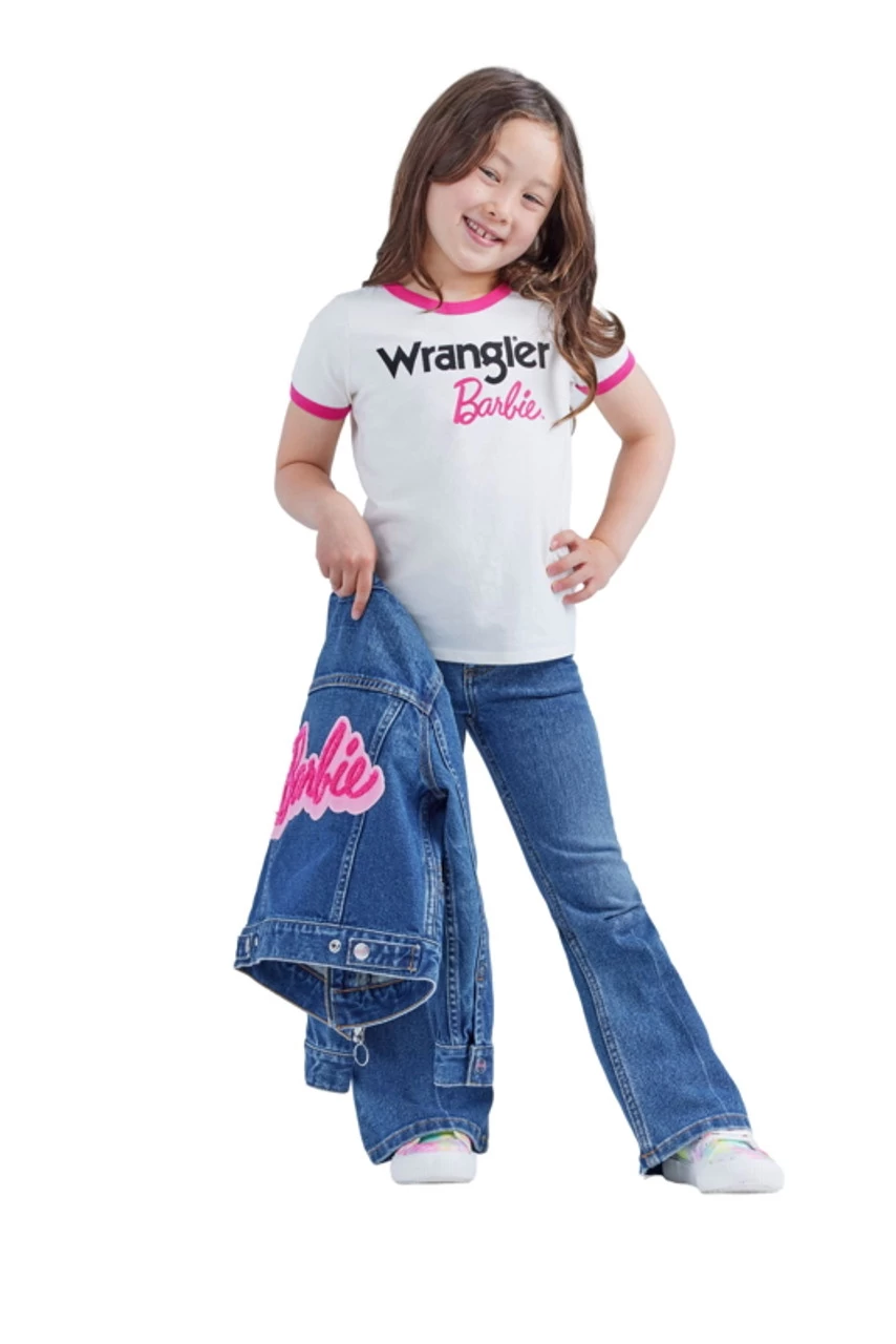 Wrangler X Barbie Girls White Short Sleeve Ringer Shirt 1 Wrangler X Barbie Girls White Short Sleeve Ringer Shirt