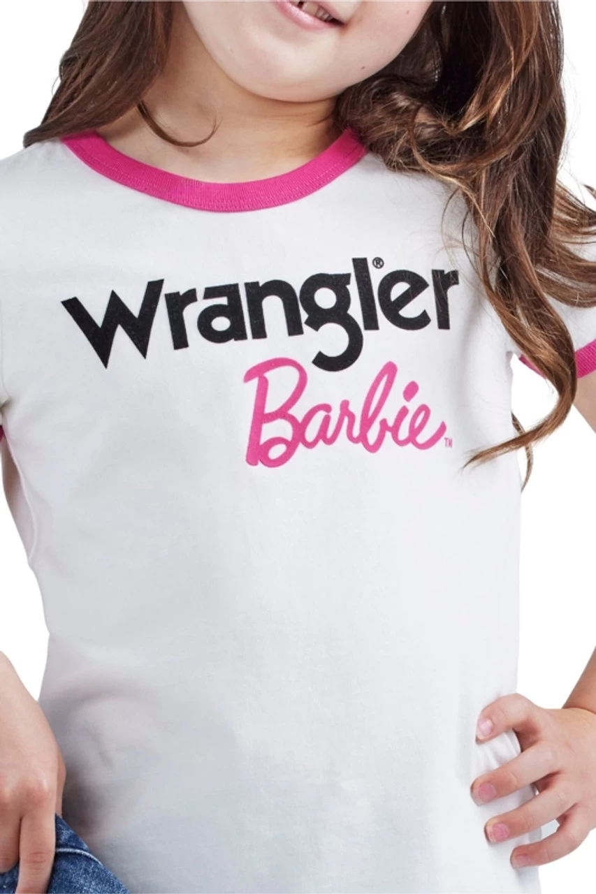 Wrangler X Barbie Girls White Short Sleeve Ringer Shirt 2 Wrangler X Barbie Girls White Short Sleeve Ringer Shirt - Image 2