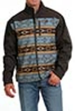Cinch Men's Softshell DWR Blue/Brown Aztec Striped Jacket