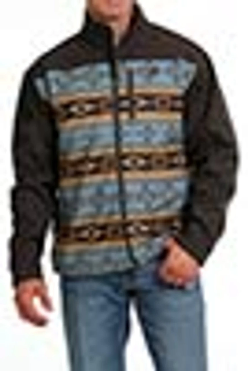 Cinch Men's Softshell DWR Blue/Brown Aztec Striped Jacket 1 Cinch Men's Softshell DWR Blue/Brown Aztec Striped Jacket