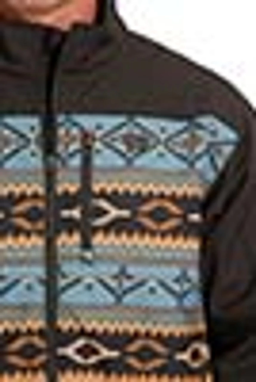 Cinch Men's Softshell DWR Blue/Brown Aztec Striped Jacket 2 Cinch Men's Softshell DWR Blue/Brown Aztec Striped Jacket - Image 2