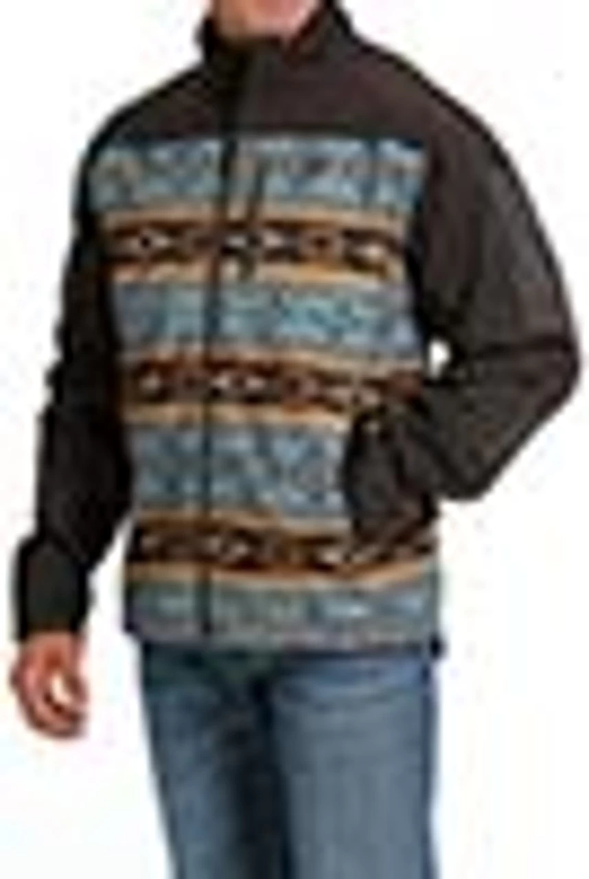 Cinch Men's Softshell DWR Blue/Brown Aztec Striped Jacket 5 Cinch Men's Softshell DWR Blue/Brown Aztec Striped Jacket - Image 5