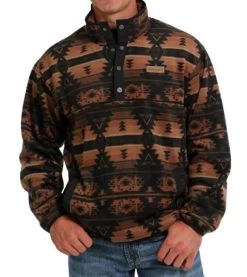 Cinch Men's Black/Brown Aztec Printed Polar Fleece Pullover