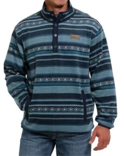 Cinch Men's Green/Navy Aztec Printed Polar Fleece Pullover