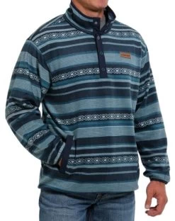 Cinch Men's Green/Navy Aztec Printed Polar Fleece Pullover -Comprehensive Shop P2793905 3 84162.1696363575