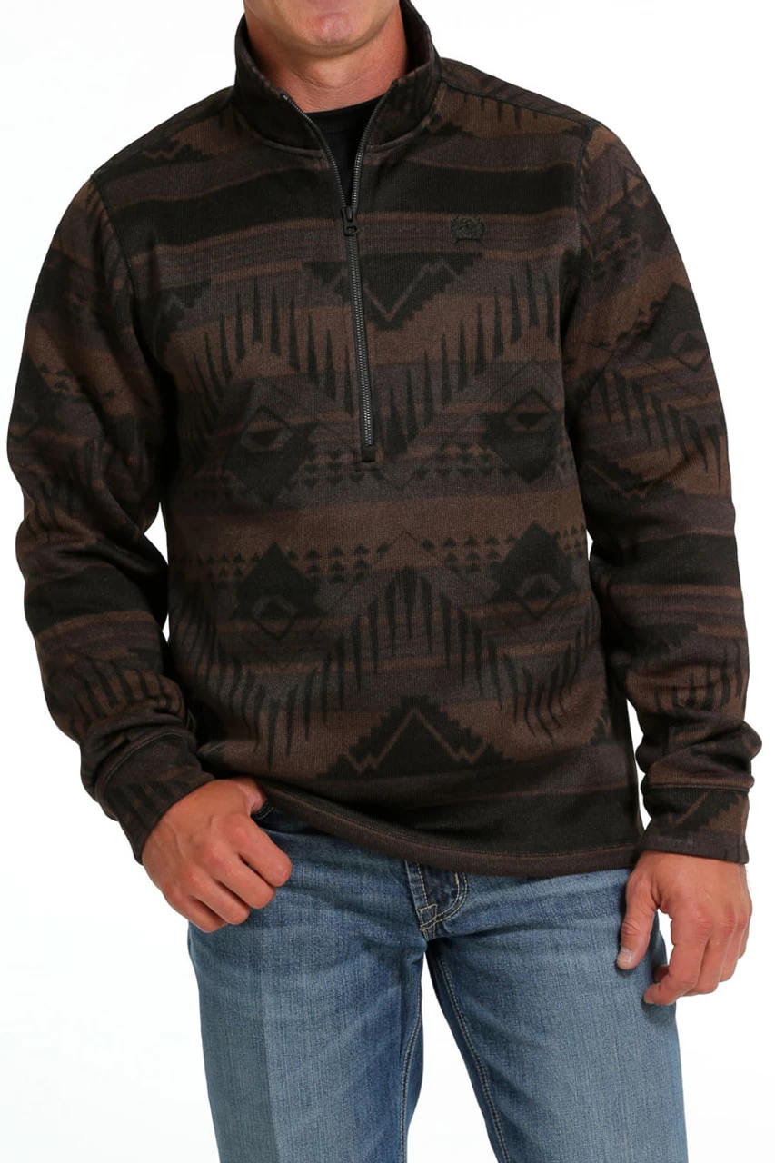 Cinch Men's Aztec Printed Brown Fleece Pullover