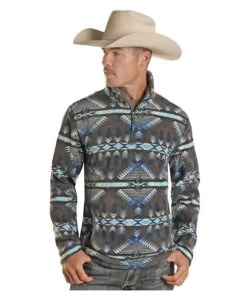 Powder River Outfitters Charcol Aztec 1/4 Zip Pullover