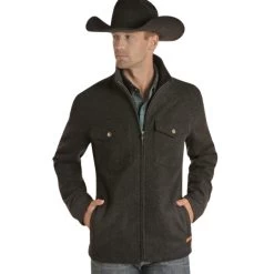 Powder River Mens Black Solid Wool Coat