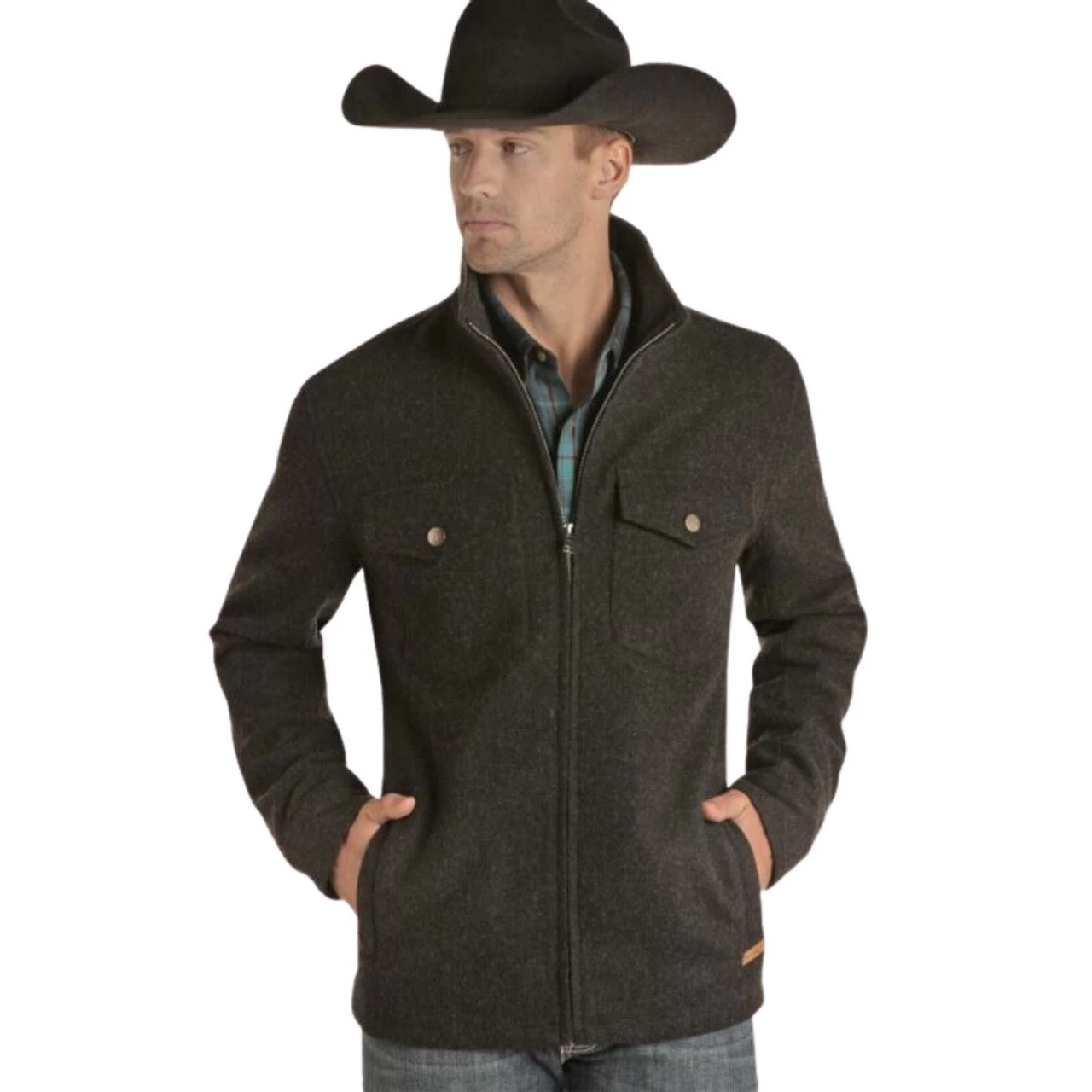 Powder River Mens Black Solid Wool Coat
