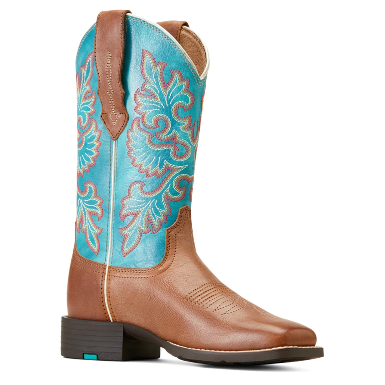 Ariat Women's Blue/Brown Round Up Wide Square Toe Stretch Fit Western Boot 1 Ariat Women's Blue/Brown Round Up Wide Square Toe Stretch Fit Western Boot