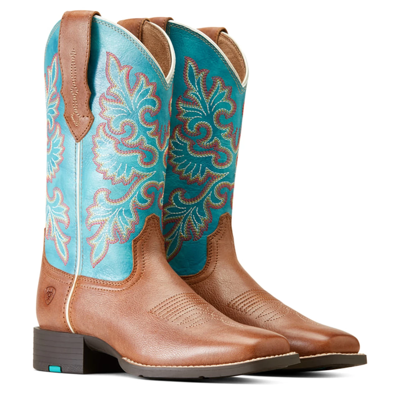 Ariat Women's Blue/Brown Round Up Wide Square Toe Stretch Fit Western Boot 2 Ariat Women's Blue/Brown Round Up Wide Square Toe Stretch Fit Western Boot - Image 2