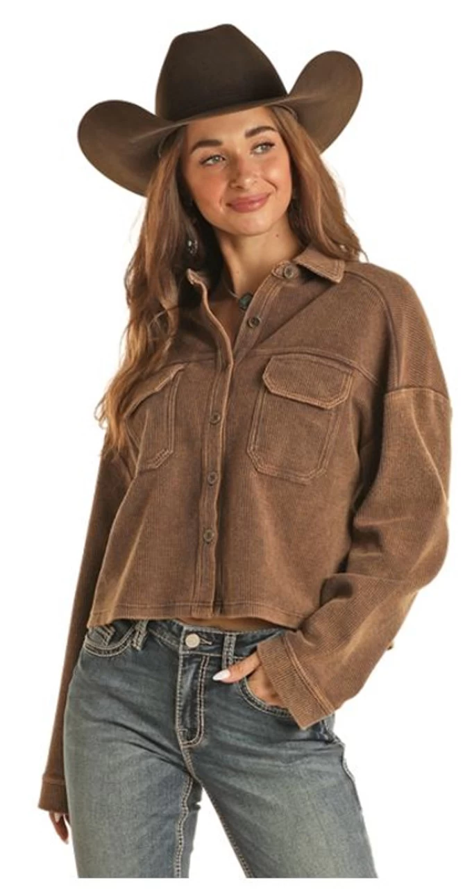 Rock & Roll Cowgirl Women's Relaxed Fit Chocolate Corduroy Button Down Jacket