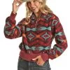 Rock & Roll Cowgirl Women's Burgundy Aztec Print Sherpa Pullover