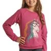 Rock & Roll Cowgirl Girl's Horse Print Graphic Dark Orchid Long Sleeve Sweater Shirt