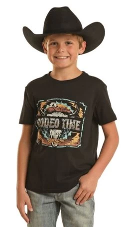 Rock & Roll Cowboy Boy's Dale Rodeo Time Black Short Sleeve Shirt