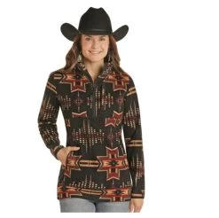 Powder River Outfitters Womens Black Aztec Printed Fleece Pullover