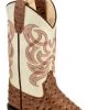 Old West Boots Boy's Tobacco Brown Ostrich Print Foot With White Shaft