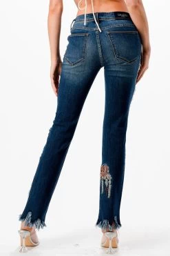 Grace In LA Womens Rose Floral Embroidered Bootcut Jeans