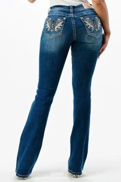 Grace In LA Womens Pastel Wing Embroidered Bootcut Jean