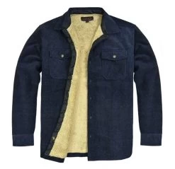 R Country Men's Navy Plaid Brushed Sherpa-Lined Fleece Shirt Jacket