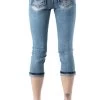 Miss Me Womens Floral Embroidered Flap Faux Pocket Embellished Cuffed Capri