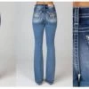 Miss Me Women's Midnight Desert Longhorn Feather Bootcut Mid Rise Medium Wash Denim Jeans