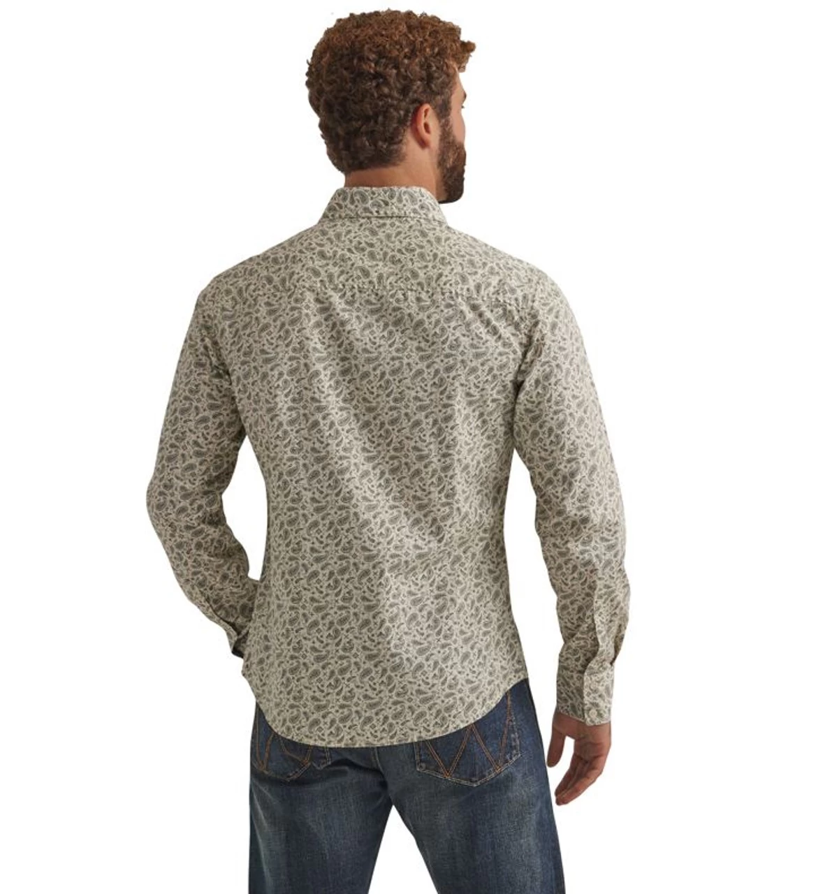 Wrangler Mens Long Sleeve Premium Grey And Tan Button Down Shirt 2 Wrangler Mens Long Sleeve Premium Grey And Tan Button Down Shirt - Image 2
