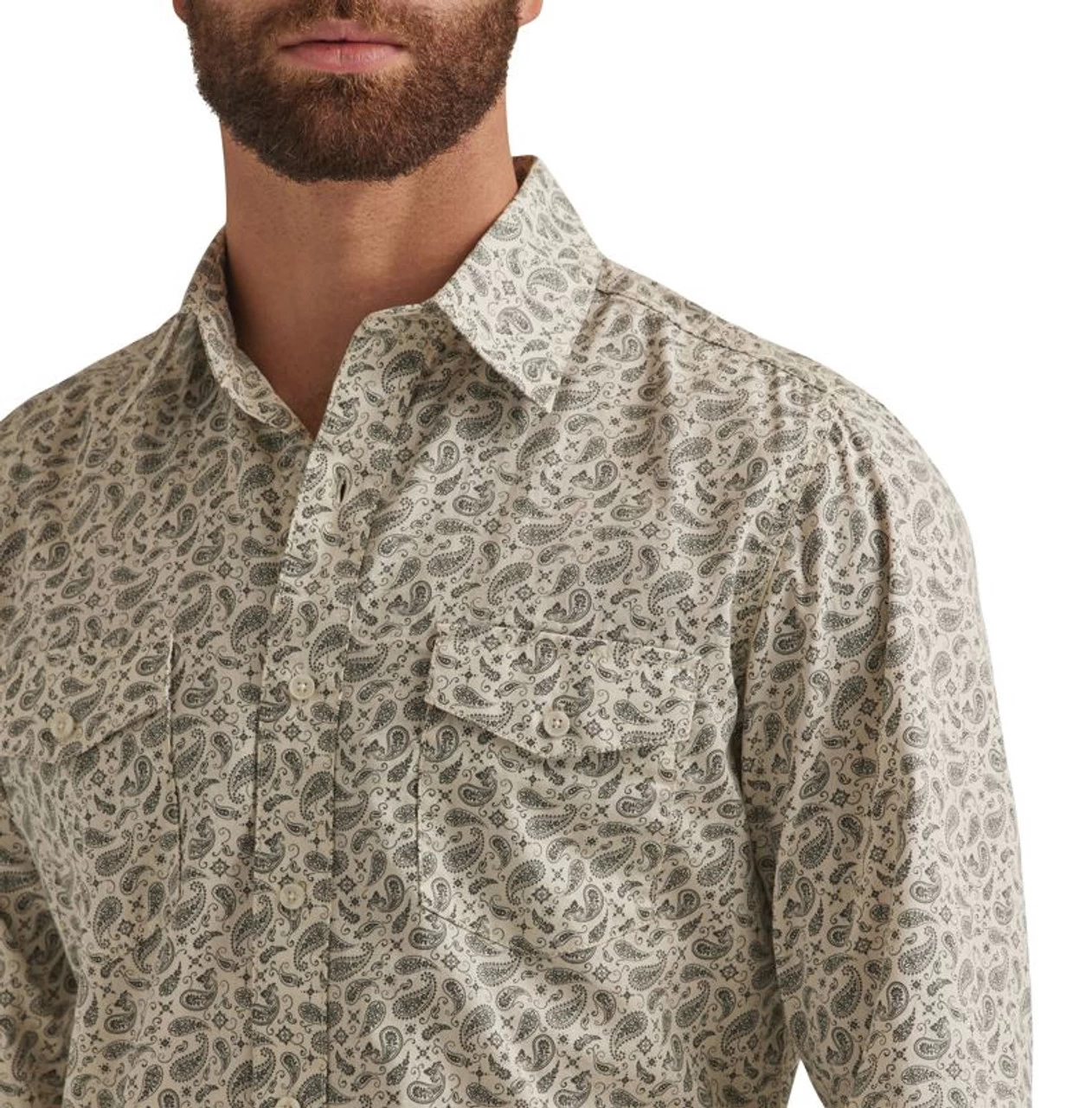 Wrangler Mens Long Sleeve Premium Grey And Tan Button Down Shirt 3 Wrangler Mens Long Sleeve Premium Grey And Tan Button Down Shirt - Image 3