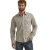 Wrangler Mens Long Sleeve Premium Grey And Tan Button Down Shirt