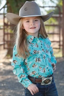 Cinch Girls Turquoise Woven Snap Long Sleeve Shirt