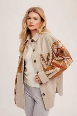 West & Wild Womens Oatmeal Aztec Shacket