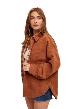 West & Wild Womens Rust Oversized Corduroy Shacket -Comprehensive Shop P2856815 3 47255.1693927270