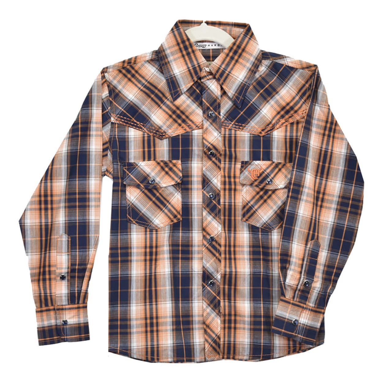 Cowboy Hardware Boy's Navy/Orange Plaid Long Sleeve Shirt 1 Cowboy Hardware Boy's Navy/Orange Plaid Long Sleeve Shirt