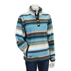 Cowgirl Hardware Women's Turquoise And Brown Aztec Print Fleece Pullover Hoodie