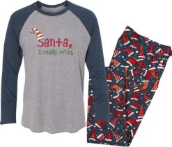 Pivotal Partners Boy's Dark Blue Heather Dear Santa Long Sleeve Pajama Set