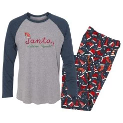 Pivotal Partners Girl's Dark Blue Heather Dear Santa Long Sleeve Pajama Set