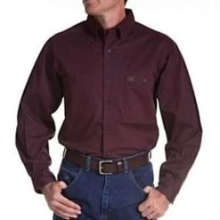 Wrangler - Riggs Workwear Long Sleeve Twill Work Shirt - Burgandy