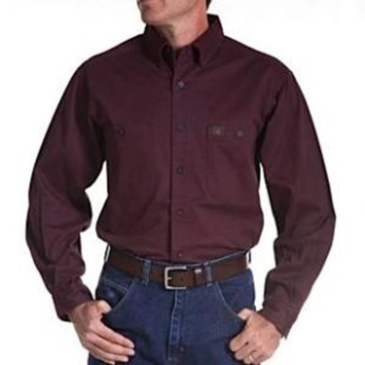 Wrangler - Riggs Workwear Long Sleeve Twill Work Shirt - Burgandy 1 Wrangler - Riggs Workwear Long Sleeve Twill Work Shirt - Burgandy